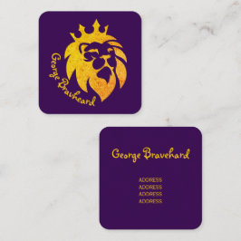 Cartão De Visita Quadrado Leão com Coroa - Estilo Dourado 1