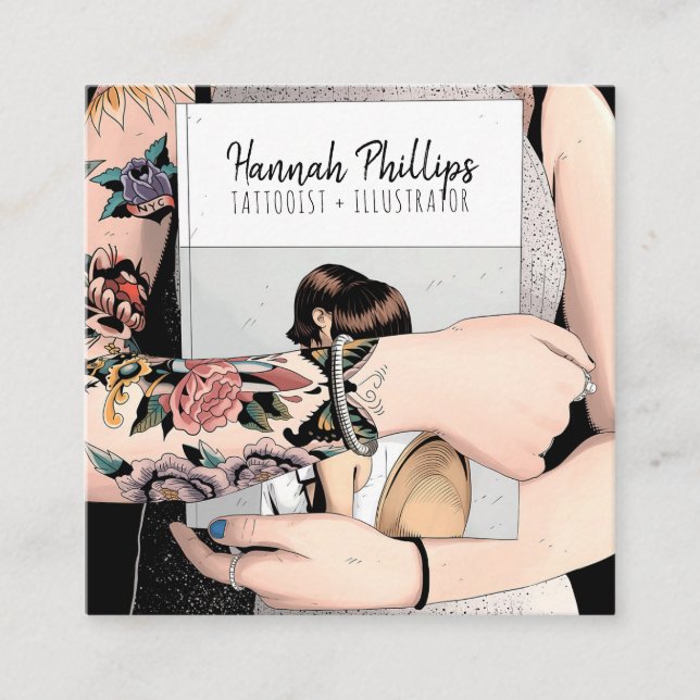 Cartão De Visita Quadrado Legal tatuagem garota ilustrando a trendy script b (Frente)