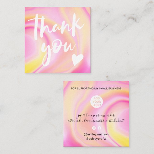 Cartão De Visita Quadrado Letra moderna do script obrigado brilhante do arco (Frente/Verso)