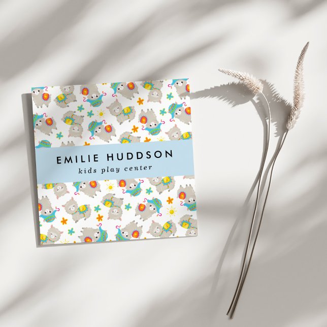 Cartão De Visita Quadrado Lhamas bonitas, Kids Play Center, Centro de Ativid (Criador carregado)