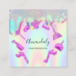 Cartão De Visita Quadrado Limpeza de Drivers Holográficos de Logotipo de Se