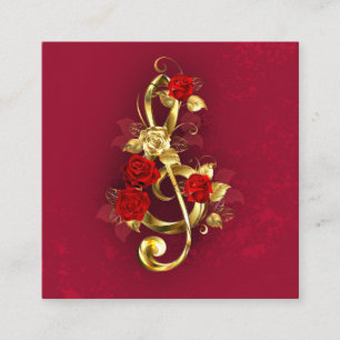 Cartão De Visita Quadrado Limpeza de ouro com Flores Rosa