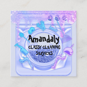 Cartão De Visita Quadrado Limpeza do Serviço de Casa QRCode Soap Blue