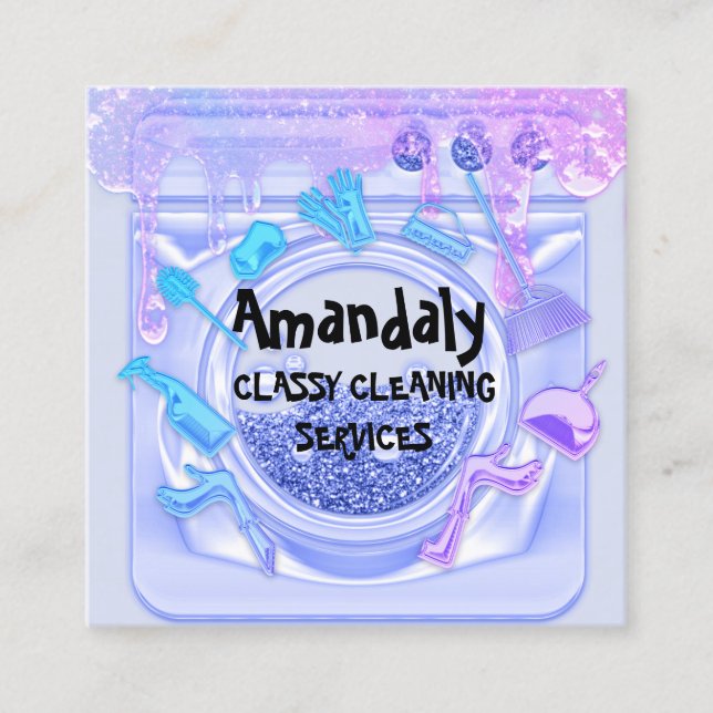 Cartão De Visita Quadrado Limpeza do Serviço de Casa QRCode Soap Blue (Frente)