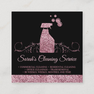 Cartão De Visita Quadrado Limpeza Maid Janitorial spray rosa gold