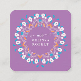 Cartão De Visita Quadrado Linda Lavander Purple Floral Mandala Marble
