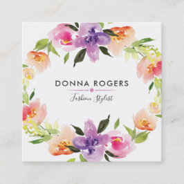 Cartão De Visita Quadrado Lindas Aquarelas Flores da Terra