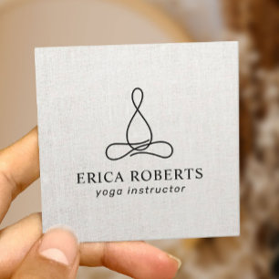 Cartão De Visita Quadrado Linen elegante para o logotipo de linha minimalist