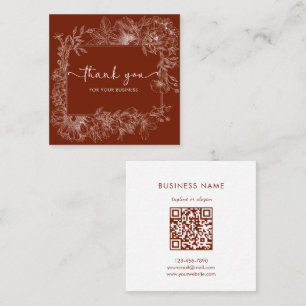 Cartão De Visita Quadrado Linha Floral Simples Código QR de Terracota Obriga