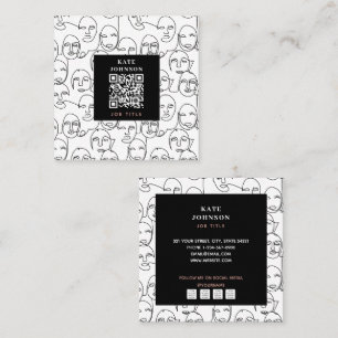 Cartão De Visita Quadrado Linhas Abstrato modernas enfrentam arte contínua d