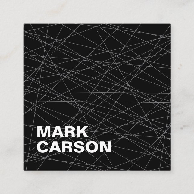 Cartão De Visita Quadrado Linhas Movimentadas Modernas Negros Negros Profiss (Frente)