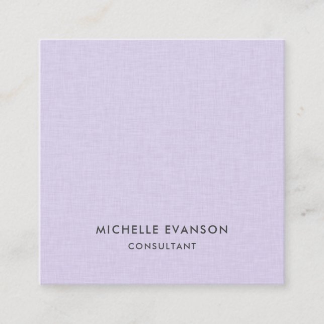 Cartão De Visita Quadrado Lino Roxo Lavanda Minimalista Elegante Profissiona (Frente)