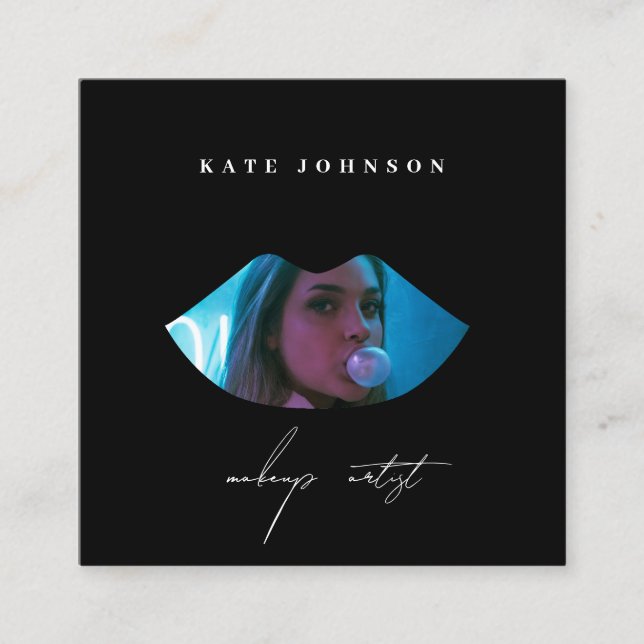 Cartão De Visita Quadrado Lip do Artista de Maquiagem de Fotografias do Logo (Frente)