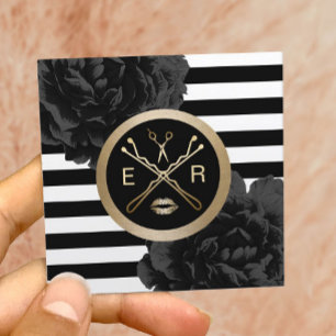 Cartão De Visita Quadrado Listras modernas do cabeleireiro do maquilhador