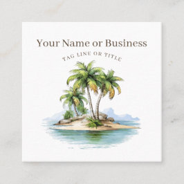 Cartão De Visita Quadrado Litoral de Palmeiras de Praia Tropical