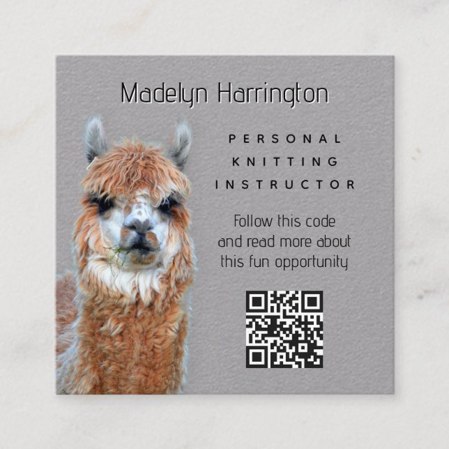 Cartão De Visita Quadrado Llama Knitting Instructor QR code Business Card (Frente)
