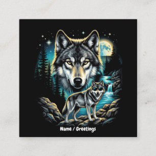 Cartão De Visita Quadrado Lobo Gráfico Vintage dos Anos 90 Retrô Wilderness 