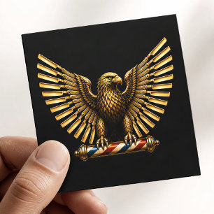 Cartão De Visita Quadrado Logo da Barbearia Luxury Golden Eagle Hair Stylist