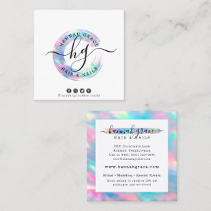 Cartão De Visita Quadrado Logotipo Arco-íris Pastel Cabelo Unhas Mídia Socia