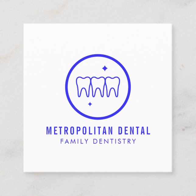 Cartão De Visita Quadrado Logotipo Azul do Dentista Moderno (Frente)