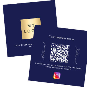 Cartão De Visita Quadrado Logotipo azul do marinho Código QR Instagram segui