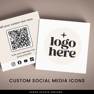 Cartão De Visita Quadrado Logotipo bege QR Código social Mídia social
