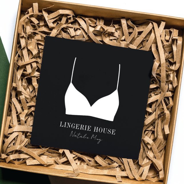 Cartão De Visita Quadrado Logotipo Boutique da Lingerie branca e luxo Preto (Criador carregado)