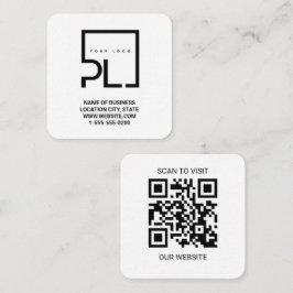 Cartão De Visita Quadrado Logotipo Branco Moderno Personalizado e Código QR