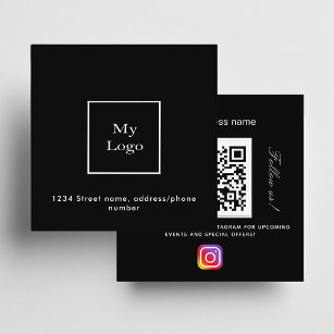 Cartão De Visita Quadrado Logotipo branco preto Código QR Instagram seguir