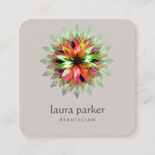 Cartão De Visita Quadrado Logotipo Clássico da Flor de Watercolor Lotus Mass