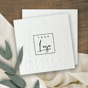 Cartão De Visita Quadrado Logotipo clássico elegante Textura de couro branco