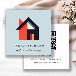 Cartão De Visita Quadrado Logotipo Colorido Moderno de Casa Realtor Código Q