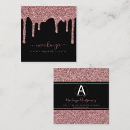 Cartão De Visita Quadrado Logotipo comercial do Glitter Dourado Rosa preto