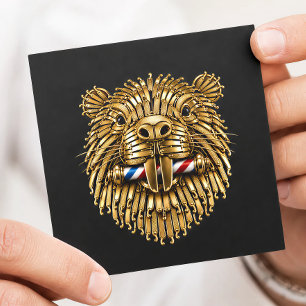 Cartão De Visita Quadrado Logotipo da Barbearia Gold Beaver Razor Hair Styli