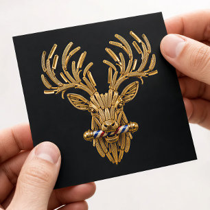 Cartão De Visita Quadrado Logotipo da Barbearia Gold Stag Razor para Cabelei