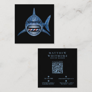 Cartão De Visita Quadrado Logotipo da Barbearia Silver Shark Razor para Cabe