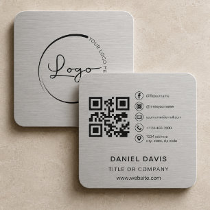 Cartão De Visita Quadrado Logotipo da Empresa Código QR Metálico