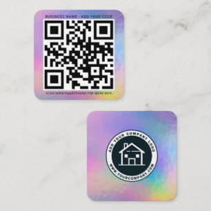 Cartão De Visita Quadrado Logotipo da Empresa e Código QR Holográfico