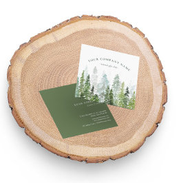 Cartão De Visita Quadrado Logotipo da Floresta do Pinheiro Russo Watercolor