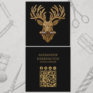 Cartão De Visita Quadrado Logotipo de Barbearia Moderna Gold Stag