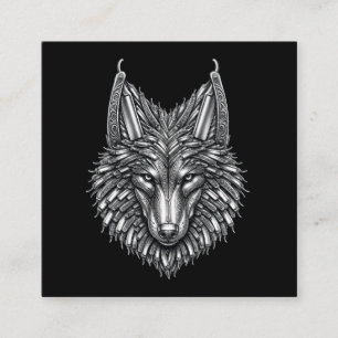 Cartão De Visita Quadrado Logotipo de Barbeiro Metal Tesoura Lobo Loja de Ba
