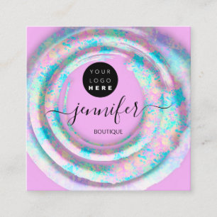 Cartão De Visita Quadrado Logotipo de Boutique Floral Rosa de Moda Pastel Ho