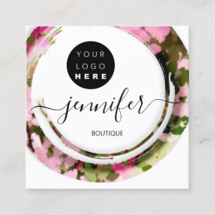 Cartão De Visita Quadrado Logotipo de Boutique Militar Rosa de Moda 
