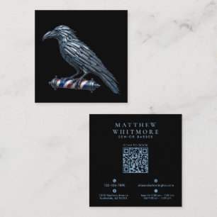 Cartão De Visita Quadrado Logotipo de cabeleireiro da Silver Raven Razor Bar
