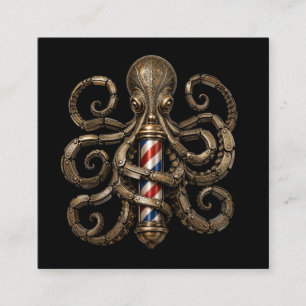 Cartão De Visita Quadrado Logotipo de cabeleireiro navalha polvo de bronze d