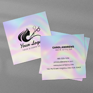 Cartão De Visita Quadrado Logotipo de Cabelereiro Holográfico Pastel