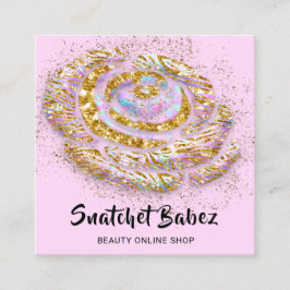 Cartão De Visita Quadrado Logotipo de código QR rosa-rosa do Hológrafo do St