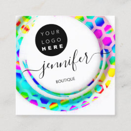 Cartão De Visita Quadrado Logotipo de Compro Boutique de Moda Cor-de-rosa Se