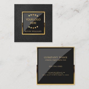 Cartão De Visita Quadrado Logotipo de couro preto de luxo