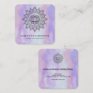 Cartão De Visita Quadrado Logotipo de Flor de Lótus em Aquarela Elegante par